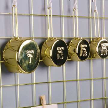 Simmer Stone Gold Wall Grid Panel for Photo Hanging Display & Wall Decoration Organizer, Multi-Functional Wall Storage Display Grid, 10 Clips & 4 Nails Offered, Set of 1, Size 17.7"x37.4"