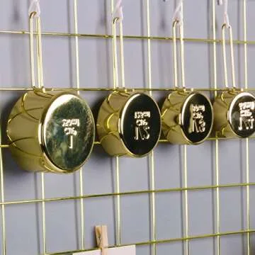 Simmer Stone Gold Wall Grid Panel for Photo Hanging Display & Wall Decoration Organizer, Multi-Functional Wall Storage Display Grid, 10 Clips & 4 Nails Offered, Set of 1, Size 17.7"x37.4"