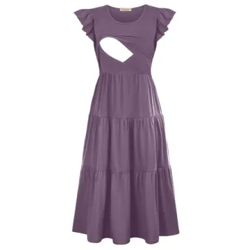 CzzzyL Nursing Dress Flowy Flutter Sleeve Plus Size Comfort