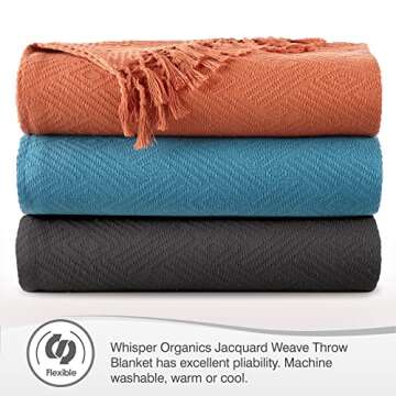 100% Organic Cotton Throw Blanket - Lightweight Organic Cotton Blanket Throw for Living Room Sofa Bedroom and Office Decor - 100% Cotton Elegant Diamond Woven Throw Blanket (60x80, Dark Gray)