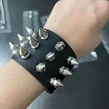 CSIYANJRY99 Puddin Choker Necklace Spike Rivets Bracelet Set,Punk Quinn Collar Wide Leather Wrap Bracelet Halloween Cosplay Accessiores for Women