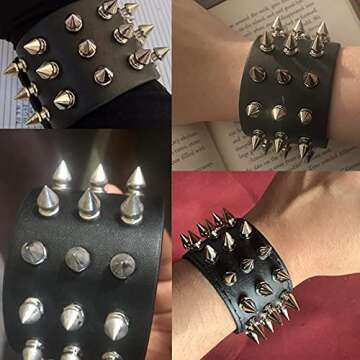 CSIYANJRY99 Puddin Choker Necklace Spike Rivets Bracelet Set,Punk Quinn Collar Wide Leather Wrap Bracelet Halloween Cosplay Accessiores for Women