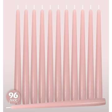 Hyoola Tall Taper Candles Bulk - 12 Inch Light Pink Unscented Dripless Taper Candles - 10 Hour Burn Time - 96 Pack