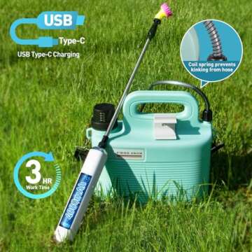 Battery Powered Sprayer 1.8 Gallon, Sprayers in Lawn and Garden - Telescopic Wand, 3 Nozzles, Electric Sprayer with USB Rechargeable Handle - Portable Water Yard Sprayer(B6-6L)
