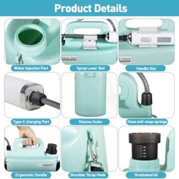 Battery Powered Sprayer 1.8 Gallon, Sprayers in Lawn and Garden - Telescopic Wand, 3 Nozzles, Electric Sprayer with USB Rechargeable Handle - Portable Water Yard Sprayer(B6-6L)