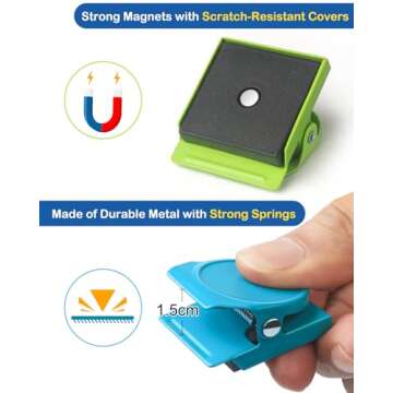 VICNOVA Magnetic Clips, 24 Pieces Magnetic Metal Chip Clips Fridge Magnets Refrigerator Whiteboard Locker Magnets Heavy Duty Clip Classroom Organization Teacher Must Haves School Supplies Accessories