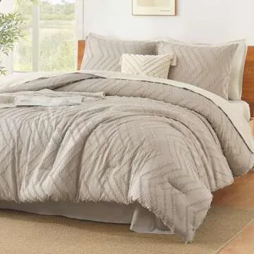 Litanika Khaki Queen Size Comforter Set - 3 Piece Lightweight Chevron Tufted Bedding