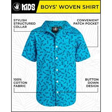 Body Glove Boys' Woven Shirt - Short Sleeve Button Down Summer Beach Shirt, Teal Sunglasses, Size X-...