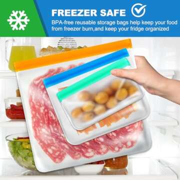 8 Pack Gallon Freezer Bags, Reusable Food Storage Silicone Bags Reusable Food Storage Bags, Large Zip Lock Bags Gallon, Lunch Home Fridge Kitchen Organization and Storage Meal Prep Freezer Containers