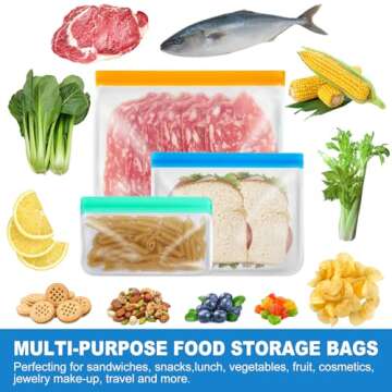 8 Pack Gallon Freezer Bags, Reusable Food Storage Silicone Bags Reusable Food Storage Bags, Large Zip Lock Bags Gallon, Lunch Home Fridge Kitchen Organization and Storage Meal Prep Freezer Containers