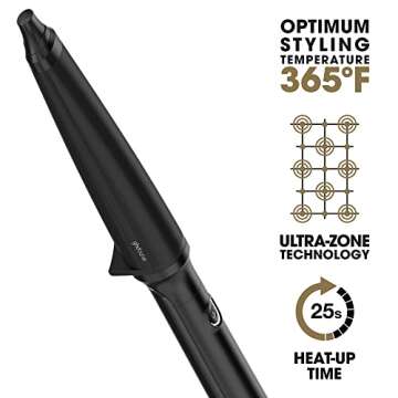 ghd Creative Curl Tapered Hair Curling Wand ― 1" Innovative Round Base to 0.9" Tip with Safer-for-Hair Styling Temperature, Designed to Create Tight, Textured Hair Curls to Soft, Beachy Waves ― Black