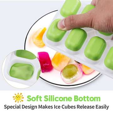 Silicone Ice Cube Tray, Jrisbo 4 Pack Easy-Release & Flexible 14-Ice Cube Trays with Spill-Resistant Removable Lid, Stackable Ice Trays with Covers for Freezer, Cocktail (Green)