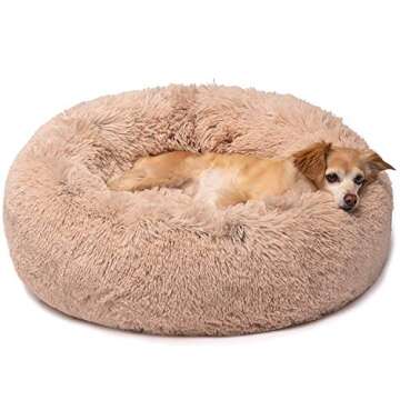 Friends Forever Donut Dog Bed Faux Fur Fluffy Calming Sofa For Small Dogs, Soft & Plush Anti Anxiety...