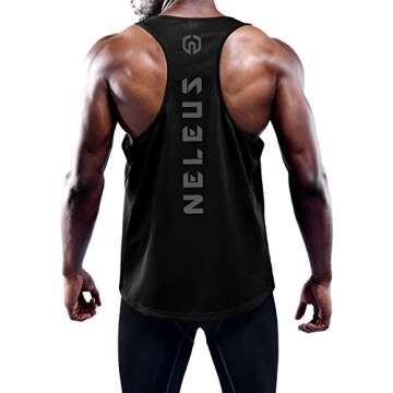 NELEUS Men's 3 Pack Dry Fit Muscle Tank Workout Gym Shirt,5031,Black,Navy,Grey,L,EU XL