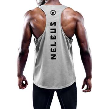 NELEUS Men's 3 Pack Dry Fit Muscle Tank Workout Gym Shirt,5031,Black,Navy,Grey,L,EU XL