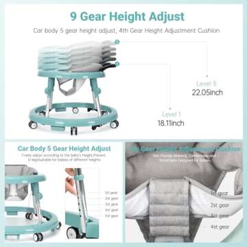 Wismind Foldable Baby Walker with 9 Adjustable Heights