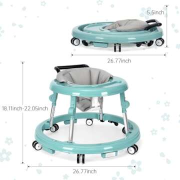 Wismind Foldable Baby Walker with 9 Adjustable Heights
