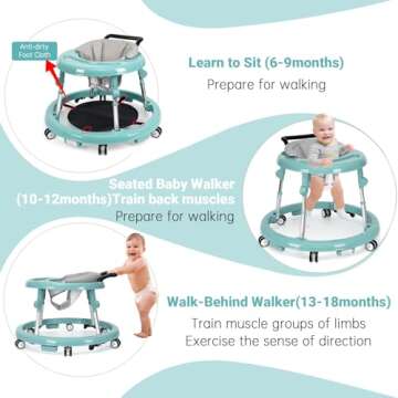 Wismind Foldable Baby Walker with 9 Adjustable Heights