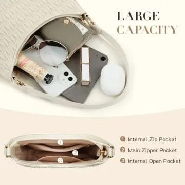 Missnine Shoulder Bag for Women, Quilted PU Leather Purses, Cute Small Clutch Stylish Hobo Purse Handbags with Zipper Closure, Beige