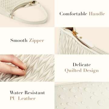 Missnine Shoulder Bag for Women, Quilted PU Leather Purses, Cute Small Clutch Stylish Hobo Purse Handbags with Zipper Closure, Beige
