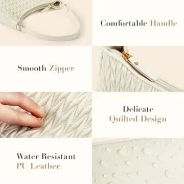 Missnine Shoulder Bag for Women, Quilted PU Leather Purses, Cute Small Clutch Stylish Hobo Purse Handbags with Zipper Closure, Beige