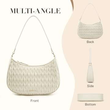 Missnine Shoulder Bag for Women, Quilted PU Leather Purses, Cute Small Clutch Stylish Hobo Purse Handbags with Zipper Closure, Beige