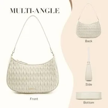 Missnine Shoulder Bag for Women, Quilted PU Leather Purses, Cute Small Clutch Stylish Hobo Purse Handbags with Zipper Closure, Beige