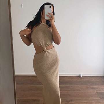Womens Sexy Knit Cut Out Summer Beach Maxi Dress