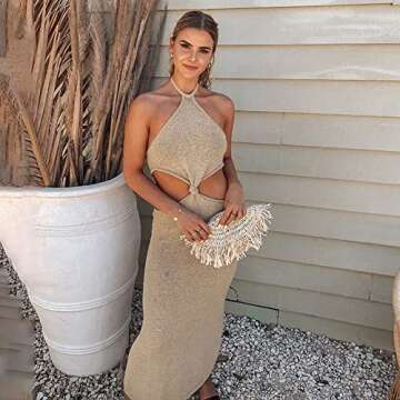 Womens Sexy Knit Cut Out Summer Beach Maxi Dress