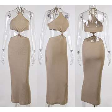 Womens Sexy Knit Cut Out Summer Beach Maxi Dress