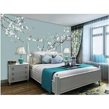 Pink Peach Blossom Flowers Wall Decals Watercolor Birds on Tree Branch Wall Stickers Removable DIY Floral Butterflies Wall Art Murals Home Decoration for Bedroom Living Room TV Background