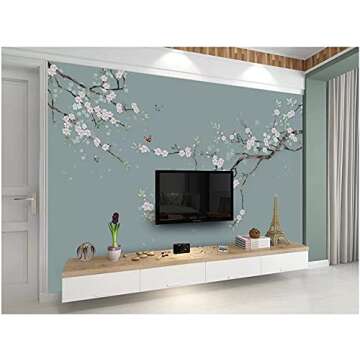 Pink Peach Blossom Flowers Wall Decals Watercolor Birds on Tree Branch Wall Stickers Removable DIY Floral Butterflies Wall Art Murals Home Decoration for Bedroom Living Room TV Background