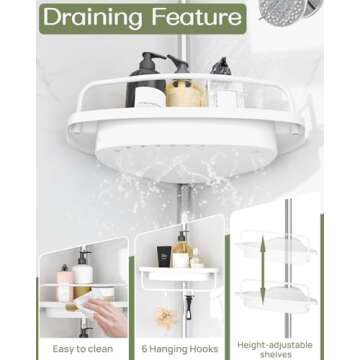 ALLZONE Rustproof Shower Caddy Corner for Bathroom, Tension Corner Shower Caddy Tension Pole, Solid ...