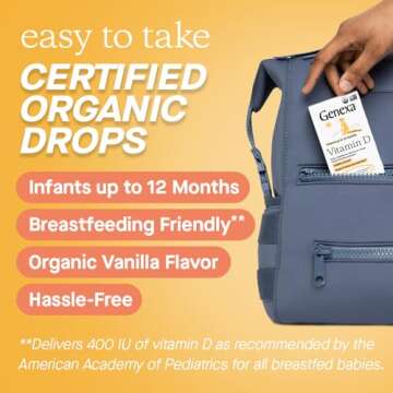 Genexa Infants Vitamin D Liquid Drops for Newborn, Baby & Toddler | Supports Growth & Bone Development | Delicious Organic Vanilla Flavor | Certified Organic, Gluten Free, & Non-GMO | 90 Servings