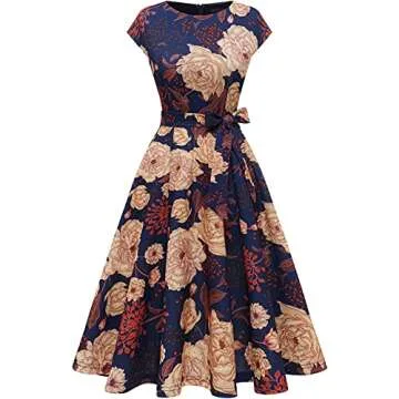 DRESSTELLS Cocktail Dress, Formal Wedding Guest Floral Dresses for Women, Modest Tea Party Prom Chur...