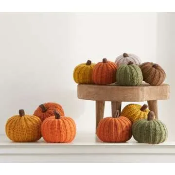 Mini knit pumpkins set of 5, hygge decor, cozy gifts for women, autumn bowl fillers fall farmhouse tiered tray decor, decorative pumpkins for fall (MIni Autumn Set)