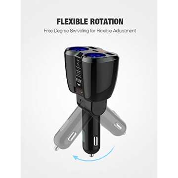 Otium USB C Car Charger, 2 Sockets Cigarette Lighter Splitter 12/24V 80W Dual USB Type-C Ports Separate Switch LED Voltage Display Built-in Replaceable 10A Fuse Compatible Mobile Phone GPS Dash Cam