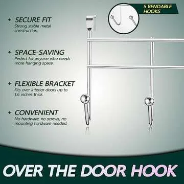 Sturdy Space Saver Over The Door Hook Hanger Rack