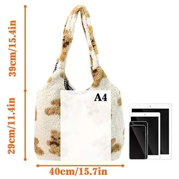 Women Ladies Cute Bear Plush Shoulder Bag Large Tote Handbag Purse Faux Fur Shopping Dating Bag