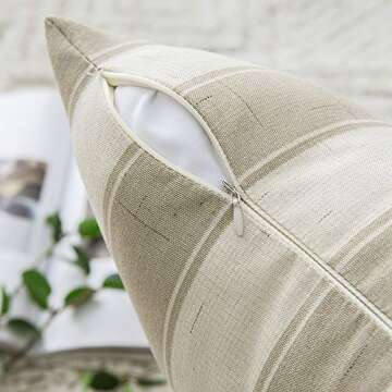 MIULEE Pack of 4 Decorative Farmhouse Throw Pillow Covers Buffalo Check Stripe Pillowcases Linen Cushion Case for Couch Sofa Bedroom, 20 x 20 Inch, Beige