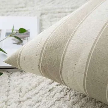 MIULEE Pack of 4 Decorative Farmhouse Throw Pillow Covers Buffalo Check Stripe Pillowcases Linen Cushion Case for Couch Sofa Bedroom, 20 x 20 Inch, Beige