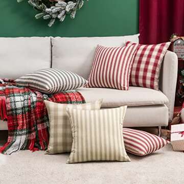 MIULEE Pack of 4 Decorative Farmhouse Throw Pillow Covers Buffalo Check Stripe Pillowcases Linen Cushion Case for Couch Sofa Bedroom, 20 x 20 Inch, Beige