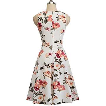 HOMEYEE Women's Sleeveless Cocktail A-Line Embroidery Casual Party Summer Wedding Guest Dress A079(6,Off-White+Floral)