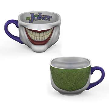 Zak Designs Batman Core Joker Half Face Sculpted Mug Unique 3D Character Sculpted Ceramic Coffee Mug, Collectible Keepsake and Wonderful Coffee Mug (17.5oz BPA-Free)