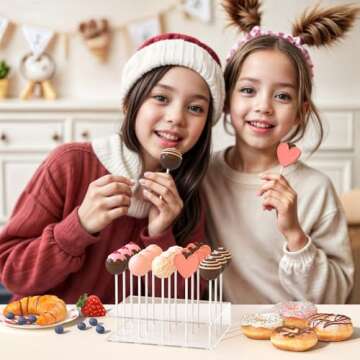 2 Pack Cake Pop Stand with Sticks Kit, Acrylic Lollipop Hold Stand, Clear Cake Pop Display Holder, 15 Holes Candy Pop Holder with 100 Pcs Sticks, 100 Pcs Clear Wrappers, 100 Pcs Gold Twist Ties