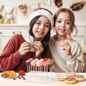 2 Pack Cake Pop Stand with Sticks Kit, Acrylic Lollipop Hold Stand, Clear Cake Pop Display Holder, 15 Holes Candy Pop Holder with 100 Pcs Sticks, 100 Pcs Clear Wrappers, 100 Pcs Gold Twist Ties