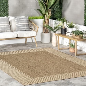 nuLOOM 5' x 8' Outdoor Area Rug, Casual Design With Striped Border, Stain Resistant, Highly Durable,...