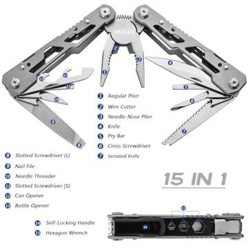 Multitool, 15-in-1 Stainless Steel Multi Tool, Folding Pocket Plier with Nylon Sheath, Perfect for Outdoor, Survival, Camping, Hiking, Simple Repair, Gift for Men, Dad, Husband