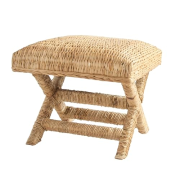 Creative Co-Op Wood & Woven Stool for Tropical Decor