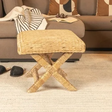 Creative Co-Op Wood & Woven Stool for Tropical Decor